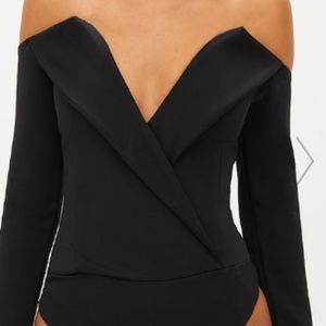 Pretty Little Thing- Black Tux BodySuit